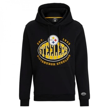 Men's Pittsburgh Steelers Black BOSS X Touchback Pullover Hoodie Men's Pittsburgh Steelers Black BOSS X Touchback Pullover Hoodie