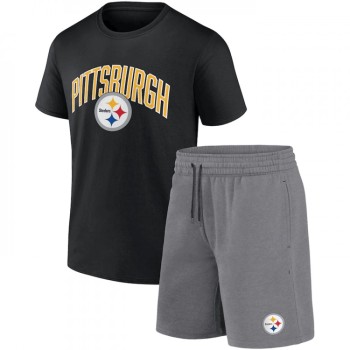 Men's Pittsburgh Steelers Black/Heather Gray Arch T-Shirt & Shorts Combo Set Men's Pittsburgh Steelers Black/Heather Gray Arch T-Shirt & Shorts Combo Set