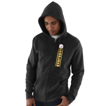 Men's Pittsburgh Steelers Black Hook and Ladder Full-Zip NFL Hoodie Men's Pittsburgh Steelers Black Hook and Ladder Full-Zip NFL Hoodie