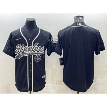 Men's Pittsburgh Steelers Blank Black Reflective With Patch Cool Base Stitched Baseball Jersey Men's Pittsburgh Steelers Blank Black Reflective With Patch Cool Base Stitched Baseball Jersey