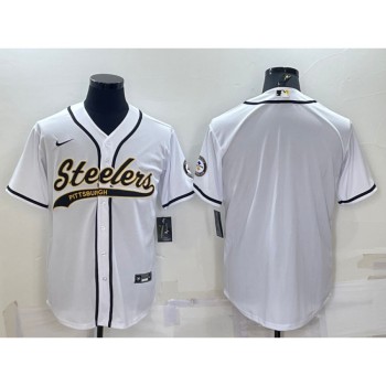 Men's Pittsburgh Steelers Blank White With Patch Cool Base Stitched Baseball Jersey Men's Pittsburgh Steelers Blank White With Patch Cool Base Stitched Baseball Jersey