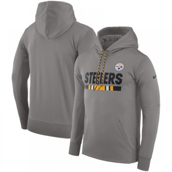Men's Pittsburgh Steelers Heather Gray Sideline Team Name Performance Pullover Hoodie