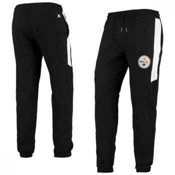 Men's Pittsburgh Steelers Starter Black/White Goal Post Fleece Pants Men's Pittsburgh Steelers Starter Black/White Goal Post Fleece Pants