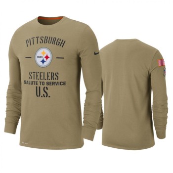 Men's Pittsburgh Steelers Tan 2019 Salute to Service Sideline Performance Long Sleeve Shirt Men's Pittsburgh Steelers Tan 2019 Salute to Service Sideline Performance Long Sleeve Shirt