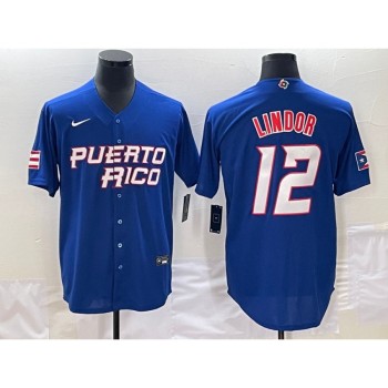 Men's Puerto Rico Baseball #12 Francisco Lindor 2023 Royal World Baseball Classic Stitched Jersey Men's Puerto Rico Baseball #12 Francisco Lindor 2023 Royal World Baseball Classic Stitched Jersey