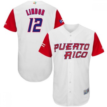 Men's Puerto Rico Baseball #12 Francisco Lindor White 2017 World Baseball Classic Stitched WBC Jersey Men's Puerto Rico Baseball #12 Francisco Lindor White 2017 World Baseball Classic Stitched WBC Jersey