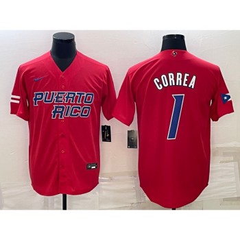 Men's Puerto Rico Baseball #1 Carlos Correa 2023 Red World Baseball Classic Stitched Jersey Men's Puerto Rico Baseball #1 Carlos Correa 2023 Red World Baseball Classic Stitched Jersey