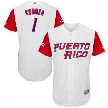 Men's Puerto Rico Baseball #1 Carlos Correa White 2017 World Baseball Classic Stitched WBC Jersey Men's Puerto Rico Baseball #1 Carlos Correa White 2017 World Baseball Classic Stitched WBC Jersey