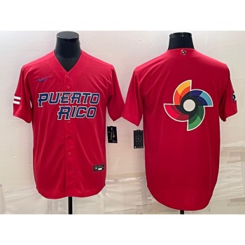 Men's Puerto Rico Baseball 2023 Red World Baseball Big Logo Classic Stitched Jersey Men's Puerto Rico Baseball 2023 Red World Baseball Big Logo Classic Stitched Jersey