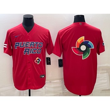 Men's Puerto Rico Baseball 2023 Red World Baseball Big Logo Classic Stitched Jersey Men's Puerto Rico Baseball 2023 Red World Baseball Big Logo Classic Stitched Jersey