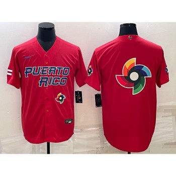 Men's Puerto Rico Baseball 2023 Red World Baseball Big Logo With Patch Classic Stitched Jersey Men's Puerto Rico Baseball 2023 Red World Baseball Big Logo With Patch Classic Stitched Jersey