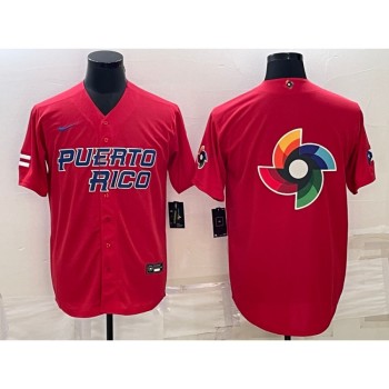 Men's Puerto Rico Baseball 2023 Red World Baseball Big Logo With Patch Classic Stitched Jersey Men's Puerto Rico Baseball 2023 Red World Baseball Big Logo With Patch Classic Stitched Jersey