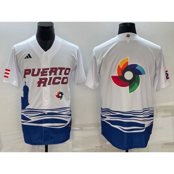 Men's Puerto Rico Baseball 2023 White World Baseball Big Logo Classic Stitched Jersey Men's Puerto Rico Baseball 2023 White World Baseball Big Logo Classic Stitched Jersey