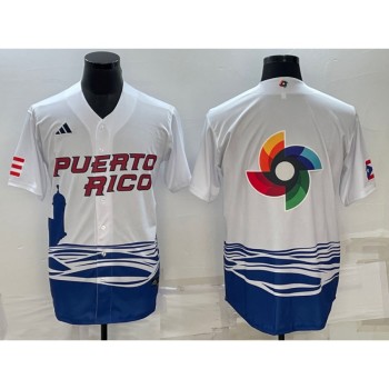 Men's Puerto Rico Baseball 2023 White World Baseball Big Logo Classic Stitched Jersey Men's Puerto Rico Baseball 2023 White World Baseball Big Logo Classic Stitched Jersey