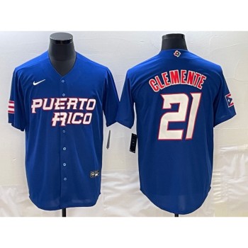 Men's Puerto Rico Baseball #21 Roberto Clemente 2023 Royal World Baseball Classic Stitched Jersey Men's Puerto Rico Baseball #21 Roberto Clemente 2023 Royal World Baseball Classic Stitched Jersey