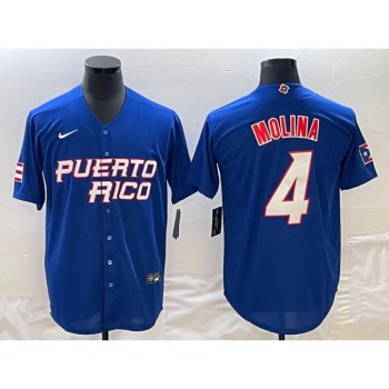 Men's Puerto Rico Baseball #4 Yadier Molina 2023 Royal World Baseball Classic Stitched Jersey Men's Puerto Rico Baseball #4 Yadier Molina 2023 Royal World Baseball Classic Stitched Jersey