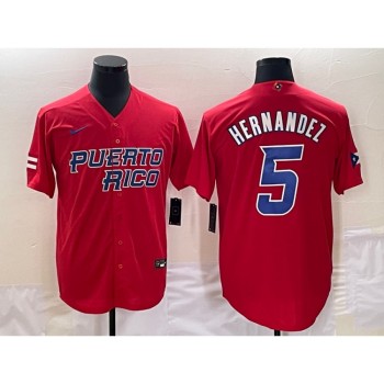 Men's Puerto Rico Baseball #5 Enrique Hernandez 2023 Red World Baseball Classic Stitched Jersey