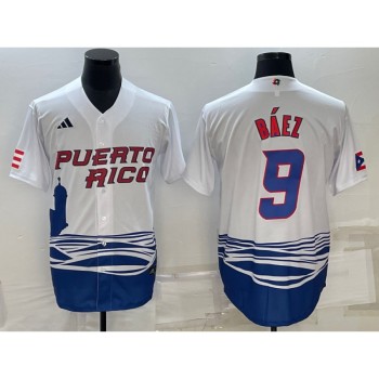 Men's Puerto Rico Baseball #9 Javier Baez 2023 White World Baseball Classic Stitched Jersey Men's Puerto Rico Baseball #9 Javier Baez 2023 White World Baseball Classic Stitched Jersey