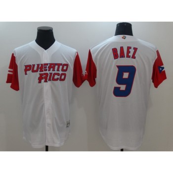 Men's Puerto Rico Baseball #9 Javier Baez White 2017 World Baseball Classic Stitched WBC Jersey Men's Puerto Rico Baseball #9 Javier Baez White 2017 World Baseball Classic Stitched WBC Jersey