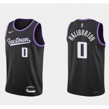 Men's Sacramento Kings #0 Tyrese Haliburton 2021/22 Black 75th Anniversary City Edition Stitched Basketball Jersey Men's Sacramento Kings #0 Tyrese Haliburton 2021/22 Black 75th Anniversary City Edition Stitched Basketball Jersey