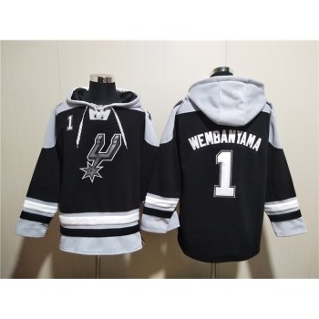 Men's San Antonio Spurs #1 Victor Wembanyama Black Ageless Must-Have Lace-Up Pullover Hoodie Men's San Antonio Spurs #1 Victor Wembanyama Black Ageless Must-Have Lace-Up Pullover Hoodie