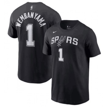 Men's San Antonio Spurs #1 Victor Wembanyama Black T-Shirt Men's San Antonio Spurs #1 Victor Wembanyama Black T-Shirt