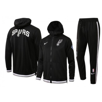 Men's San Antonio Spurs 75th Anniversary Black Performance Showtime Full-Zip Hoodie Jacket And Pants Suit Men's San Antonio Spurs 75th Anniversary Black Performance Showtime Full-Zip Hoodie Jacket And Pants Suit