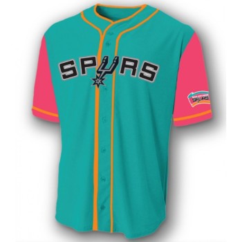 Men's San Antonio Spurs Teal Pink Cool Base Stitched Baseball Jersey Men's San Antonio Spurs Teal Pink Cool Base Stitched Baseball Jersey