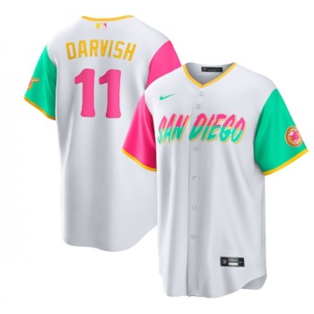 Men's San Diego Padres #11 Yu Darvish 2022 White City Connect Cool Base Stitched Jersey