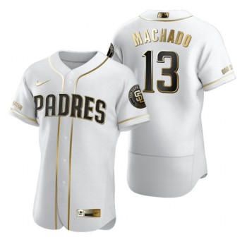 Men's San Diego Padres #13 Manny Machado 2020 White Golden Flex Base Stitched MLB Jersey Men's San Diego Padres #13 Manny Machado 2020 White Golden Flex Base Stitched MLB Jersey