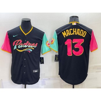 Men's San Diego Padres #13 Manny Machado 2022 Black City Connect Cool Base Stitched Jersey Men's San Diego Padres #13 Manny Machado 2022 Black City Connect Cool Base Stitched Jersey