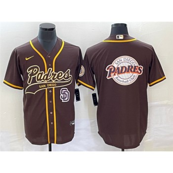 Men's San Diego Padres Brown Team Big Logo in Back Cool Base With Patch Stitched Baseball Jersey Men's San Diego Padres Brown Team Big Logo in Back Cool Base With Patch Stitched Baseball Jersey