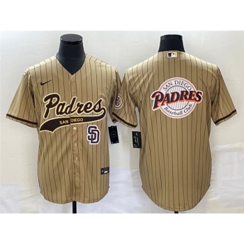 Men's San Diego Padres TanTeam Big Logo in Back Cool Base With Patch Stitched Baseball Jersey Men's San Diego Padres TanTeam Big Logo in Back Cool Base With Patch Stitched Baseball Jersey