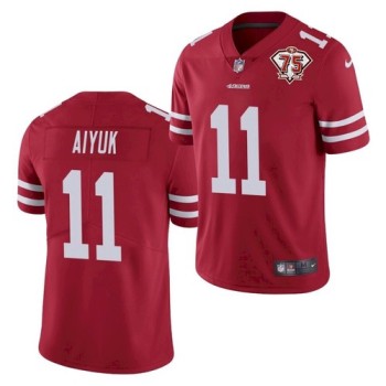 Men's San Francisco 49ers #11 Brandon Aiyuk 2021 Red 75th Anniversary Vapor Untouchable Stitched NFL Jersey Men's San Francisco 49ers #11 Brandon Aiyuk 2021 Red 75th Anniversary Vapor Untouchable Stitched NFL Jersey