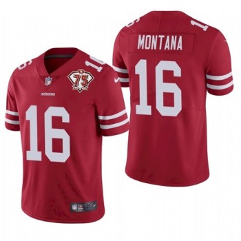 Men's San Francisco 49ers #16 Joe Montana 2021 Red 75th Anniversary Vapor Untouchable Stitched NFL Jersey Men's San Francisco 49ers #16 Joe Montana 2021 Red 75th Anniversary Vapor Untouchable Stitched NFL Jersey