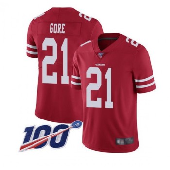 Men's San Francisco 49ers #21 Frank Gore Red White 100th Patch Stitched Jersey Men's San Francisco 49ers #21 Frank Gore Red White 100th Patch Stitched Jersey