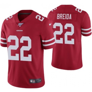 Men's San Francisco 49ers #22 Matt Breida Red 2019 100th season Vapor Untouchable Limited Stitched NFL Jersey Men's San Francisco 49ers #22 Matt Breida Red 2019 100th season Vapor Untouchable Limited Stitched NFL Jersey