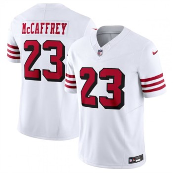Men's San Francisco 49ers #23 Christian McCaffrey New White 2023 F.U.S.E. Vapor Untouchable Limited Stitched Football Jersey Men's San Francisco 49ers #23 Christian McCaffrey New White 2023 F.U.S.E. Vapor Untouchable Limited Stitched Football Jersey