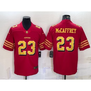 Men's San Francisco 49ers #23 Christian McCaffrey Red Gold Vapor Untouchable Limited Stitched Jersey Men's San Francisco 49ers #23 Christian McCaffrey Red Gold Vapor Untouchable Limited Stitched Jersey