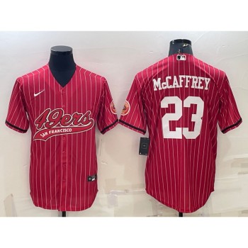 Men's San Francisco 49ers #23 Christian McCaffrey Red With Patch Cool Base Stitched Baseball Jersey Men's San Francisco 49ers #23 Christian McCaffrey Red With Patch Cool Base Stitched Baseball Jersey