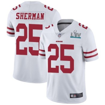 Men's San Francisco 49ers #25 Richard Sherman White Super Bowl LIV Vaper Untouchable Limited Stitched NFL Jersey Men's San Francisco 49ers #25 Richard Sherman White Super Bowl LIV Vaper Untouchable Limited Stitched NFL Jersey