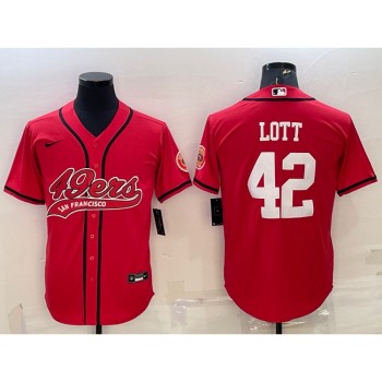 Men's San Francisco 49ers #42 Ronnie Lott Red With Patch Cool Base Stitched Baseball Jersey Men's San Francisco 49ers #42 Ronnie Lott Red With Patch Cool Base Stitched Baseball Jersey