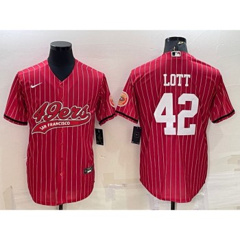 Men's San Francisco 49ers #42 Ronnie Lott Red With Patch Cool Base Stitched Baseball Jersey Men's San Francisco 49ers #42 Ronnie Lott Red With Patch Cool Base Stitched Baseball Jersey