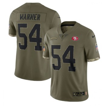 Men's San Francisco 49ers #54 Fred Warner Olive 2022 Salute To Service Limited Stitched Jersey Men's San Francisco 49ers #54 Fred Warner Olive 2022 Salute To Service Limited Stitched Jersey