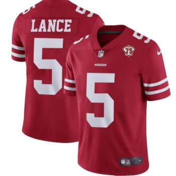 Men's San Francisco 49ers #5 Trey Lance Red 75th Anniversary Vapor Untouchable Limited Stitched Jersey Men's San Francisco 49ers #5 Trey Lance Red 75th Anniversary Vapor Untouchable Limited Stitched Jersey