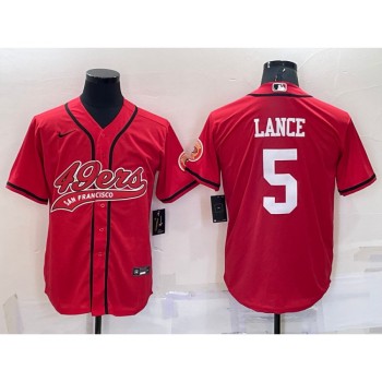 Men's San Francisco 49ers #5 Trey Lance Red Cool Base Stitched Baseball Jersey Men's San Francisco 49ers #5 Trey Lance Red Cool Base Stitched Baseball Jersey