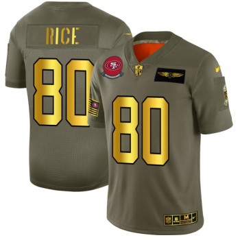 Men's San Francisco 49ers #80 Jerry Rice 2019 Olive/Gold Salute To Service Limited Stitched NFL Jersey Men's San Francisco 49ers #80 Jerry Rice 2019 Olive/Gold Salute To Service Limited Stitched NFL Jersey