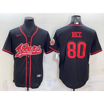 Men's San Francisco 49ers #80 Jerry Rice Black With Patch Cool Base Stitched Baseball Jersey