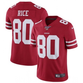 Men's San Francisco 49ers #80 Jerry Rice Red 2019 100th season Vapor Untouchable Limited Stitched NFL Jersey Men's San Francisco 49ers #80 Jerry Rice Red 2019 100th season Vapor Untouchable Limited Stitched NFL Jersey