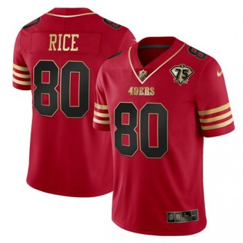 Men's San Francisco 49ers #80 Jerry Rice Red Gold With 75th Anniversary Patch Stitched Jersey Men's San Francisco 49ers #80 Jerry Rice Red Gold With 75th Anniversary Patch Stitched Jersey